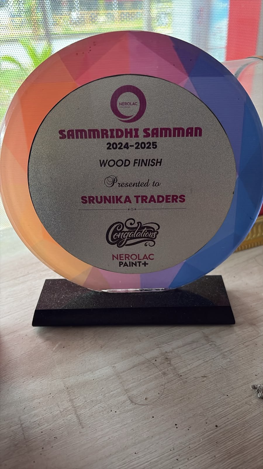 Nerolac Sammridhi Samman 2024-2025 Wood Finish award presented to Srunika Traders