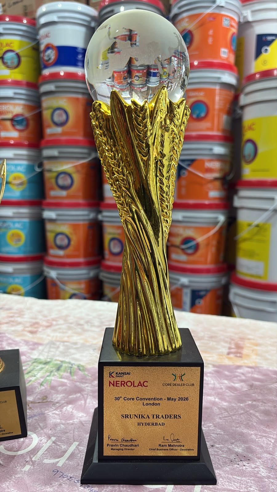 Kansai Nerolac Core Dealer Club globe trophy, 30th Core Convention May 2026, London, Srunika Traders